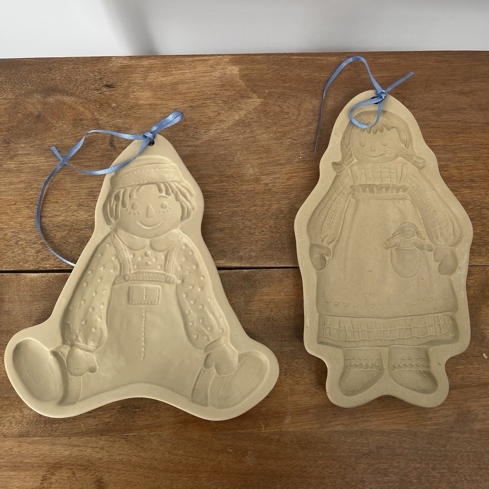 VTG Brown Bag Cookie Art Rag Doll Pair Boy Girl Ceramic Mold 1986 Hill Design